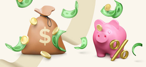 Piggy bank and a bag of money.